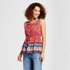 Women's Shirred Lace-up Tank - Knox Rose Red Print
