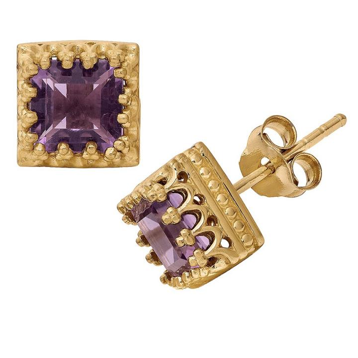 2 4/7 Tcw Tiara Sterling Silver Princess-cut Amethyst Crown Earrings, Women's, Purple/silver