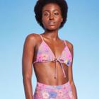 Women's Tie-front Triangle Bikini Top - Wild Fable Floral Print Xxs, Blue/pink/purple