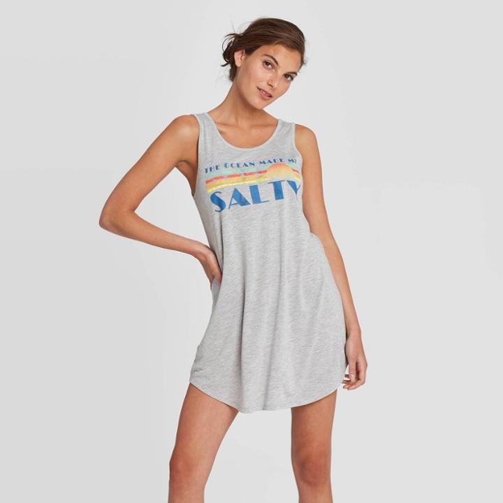 Women's Sleeveless Scoop Neck Ocean Made Me Salty Graphic Swim Cover Up - Awake Gray
