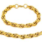 West Coast Jewelry Men's Gold Plated Stainless Steel Rope Chain Necklace (24) And Bracelet (9) Set - Gold