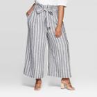 Women's Plus Size Striped Mid-rise Tie Front Cropped Wide Leg Pants - Who What Wear Black/white