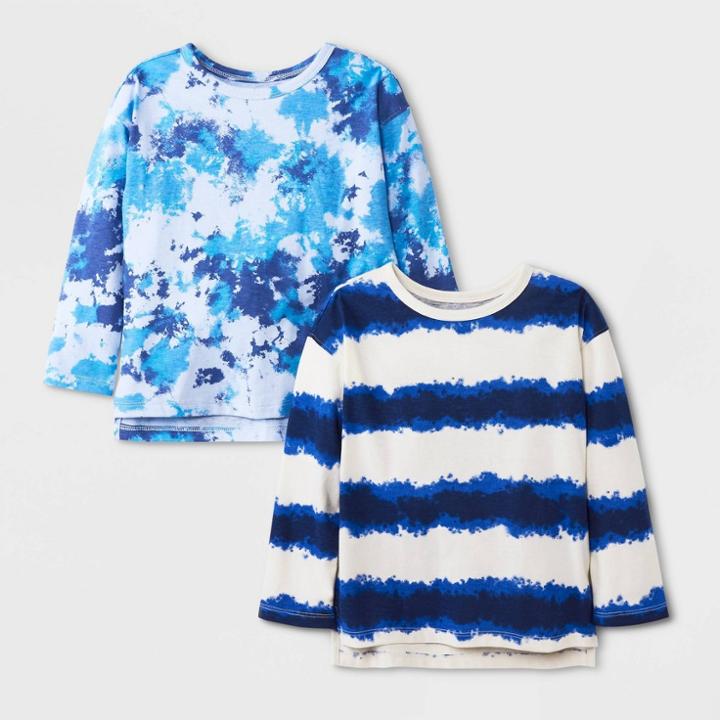 Toddler Boys' 2pk Long Sleeve Tie-dye Jersey Knit Crewneck T-shirt - Cat & Jack Blue