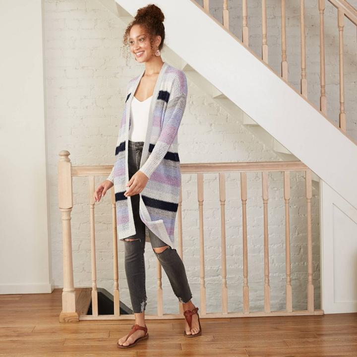 Women's Striped Cardigan- Knox Rose Gray