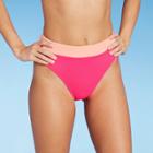 Juniors' Textured Colorblock Cheeky High Leg High Waist Bikini Bottom - Xhilaration Pink