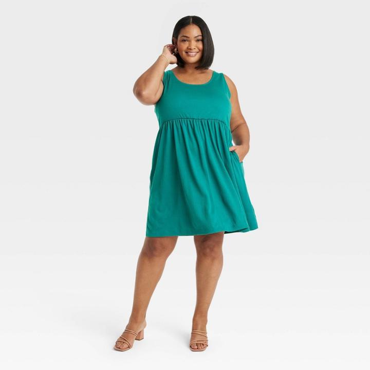 Women's Sleeveless Babydoll Dress - Ava & Viv Teal Green