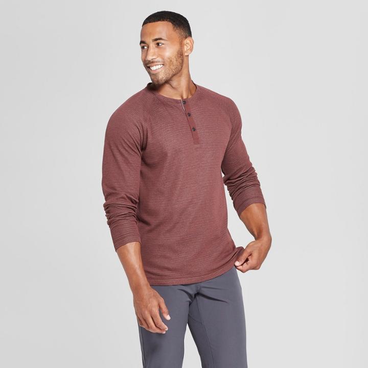 Mpg Sport Men's Long Sleeve Henley - Mahogany (brown)