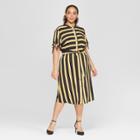 Women's Plus Size Floral Print Short Sleeve Knotted Midi Shirt Dress - Who What Wear Black
