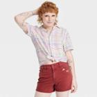 No Brand Pride Adult Short Sleeve Woven Rainbow Grid Button-down Shirt - White Plaid