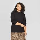 Women's Plus Size Long Sleeve Ribbed Turtlemock Neck T-shirt - Ava & Viv Black