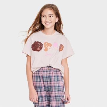 Girls' Boxy Cropped Barbie Short Sleeve Graphic T-shirt - Art Class Beige