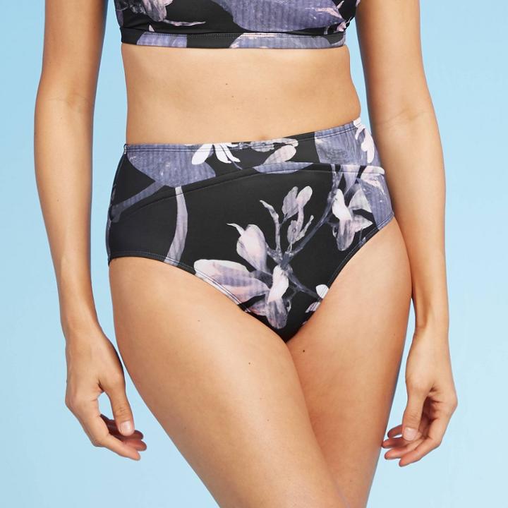 Women's High Waist Medium Coverage Bikini Bottom - All In Motion Black Floral Xs, Women's,