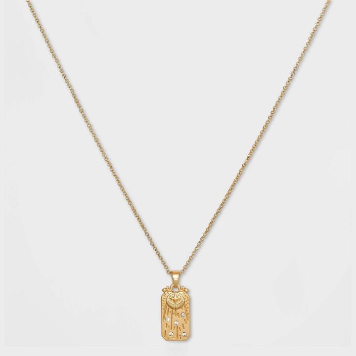 No Brand Silver Plated Crystal Moon And Star Pendant Necklace - Worn Gold