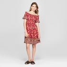Women's Floral Print Short Sleeve Off The Shoulder Dress - Xhilaration Burgundy (red)