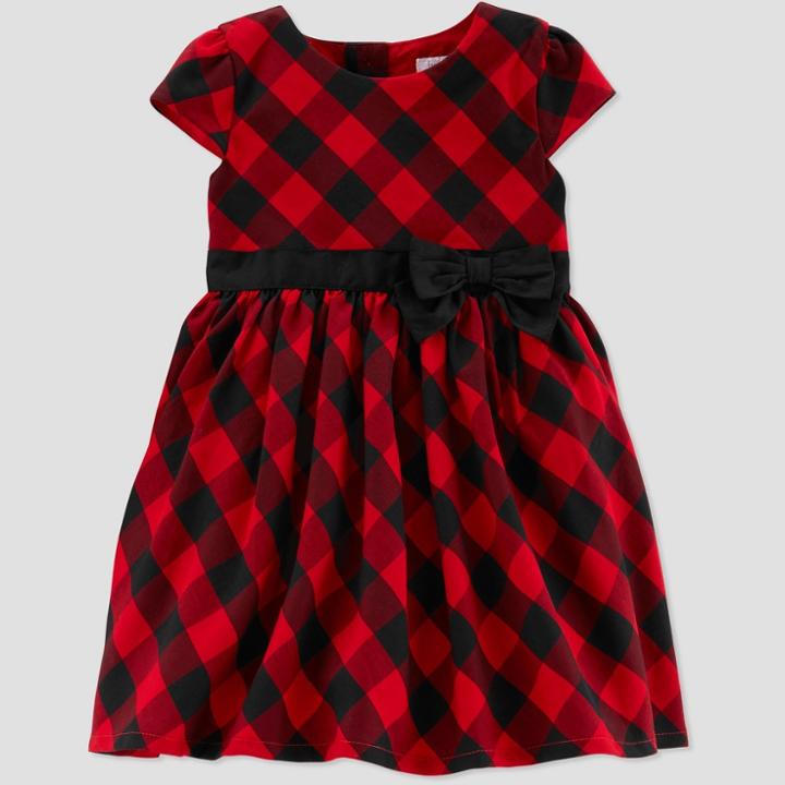 Toddler Girls' Buffalo Check Holiday Dressy Dress - Just One You Made By Carter's Red