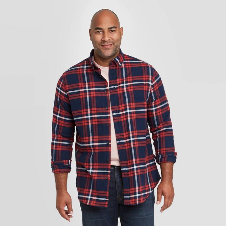 Men's Tall Standard Fit Long Sleeve 1-pocket Flannel Button-down Shirt - Goodfellow & Co Red
