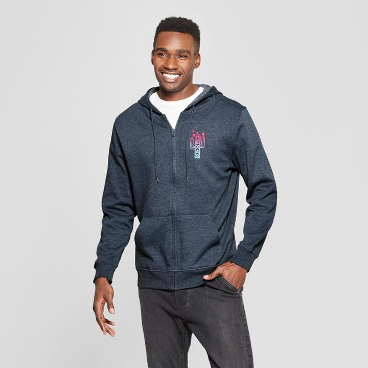 Men's Texas Cactus Long Sleeve Full Zip Hooded Sweatshirt - Awake Navy Blue