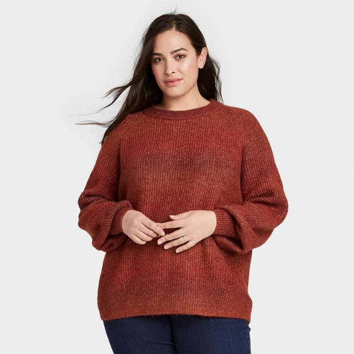 Women's Plus Size Crewneck Ombre Pullover Sweater - Ava & Viv Red X