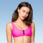 Women's Zipper Bikini Top - Sugar Coast By Lolli Solid Pink