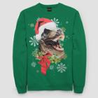 Fifth Sun Men's Ugly Holiday T-rex Santa Long Sleeve Pullover Sweater - Kelly Green