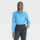 Women's Long Sleeve Oversized Satin Button-down Shirt - A New Day Blue