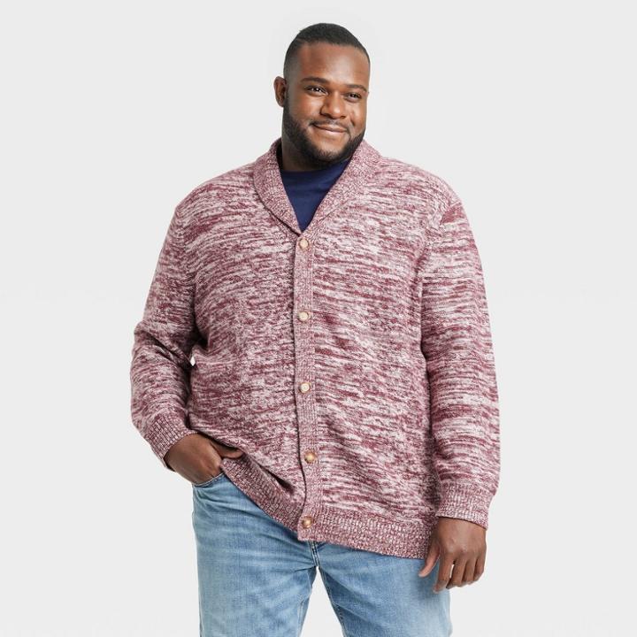 Men's Big & Tall Chunky Shawl Collared Cardigan - Goodfellow & Co Burgundy