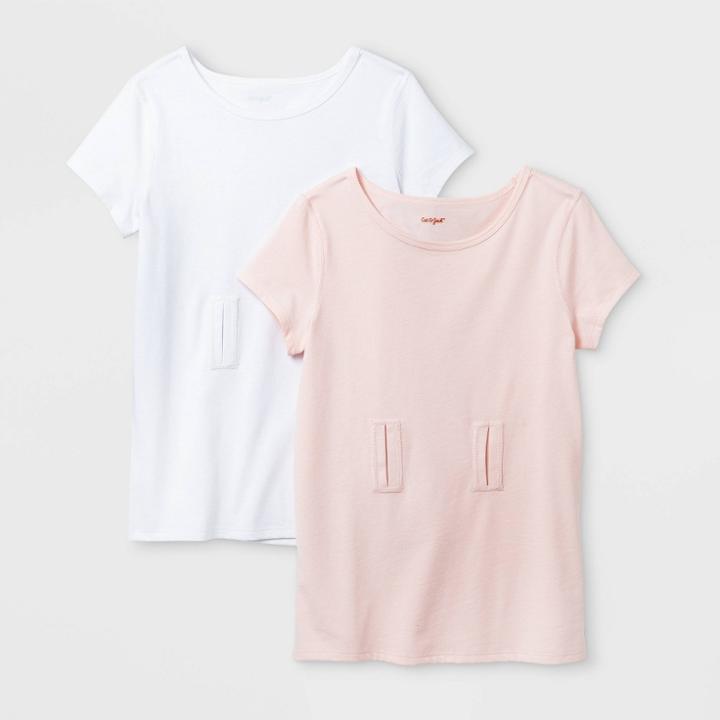 Girls' Adaptive 2pk Short Sleeve G-tube Access T-shirt - Cat & Jack White/pink