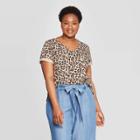 Women's Plus Size Leopard Print Short Sleeve V-neck T-shirt - Ava & Viv Brown