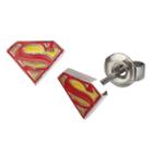 Dc Comics Superman Logo Stainless Steel And Epoxy Stud Earrings - Red/yellow, Kids Unisex