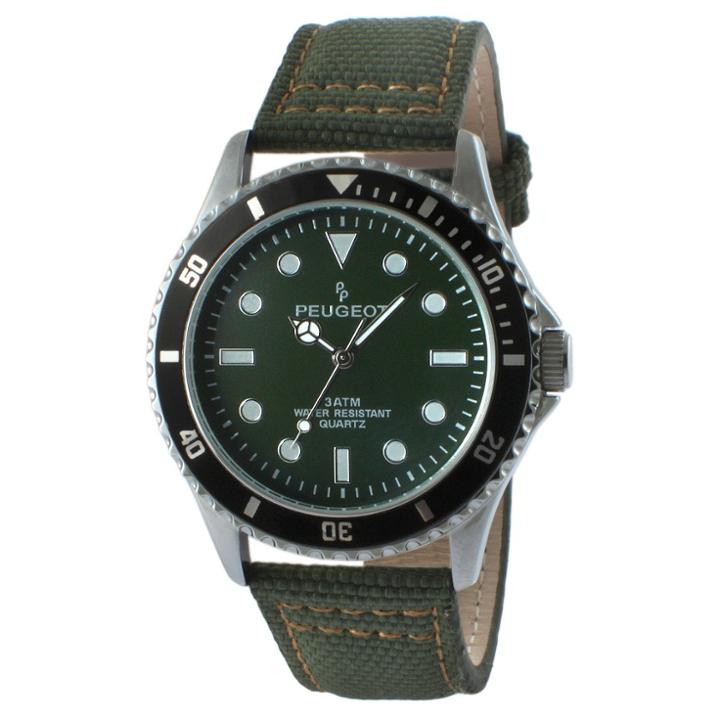 Peugeot Watches Peugeot Men's Sports Bezel Canvas Strap Watch - Green, Olive Tree