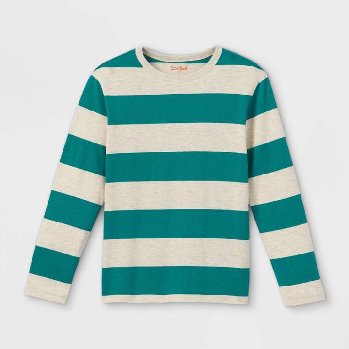 Boys' Rugby Striped Long Sleeve T-shirt - Cat & Jack Jade Green