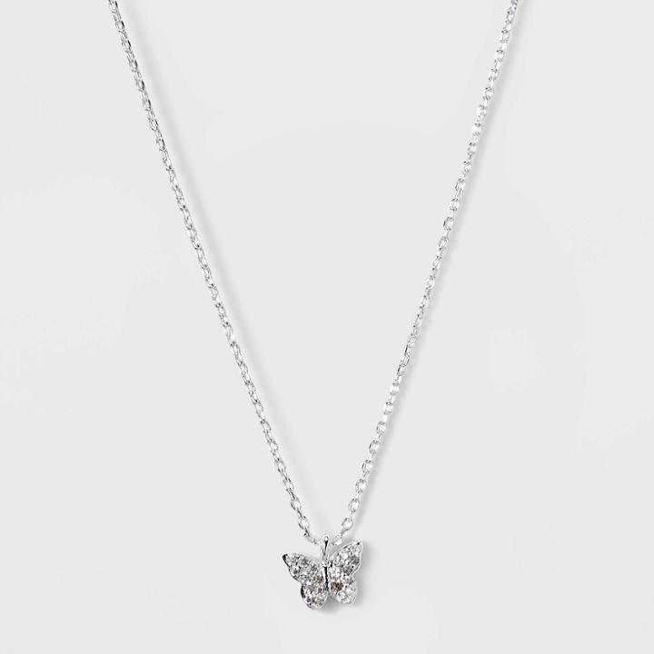 No Brand Silver Plated Butterfly Extender Pendant Necklace - Sliver Gray, Women's,