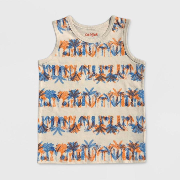Toddler Boys' Palm Tree Striped Tank Top - Cat & Jack Light Cream 12m, Toddler Boy's, White