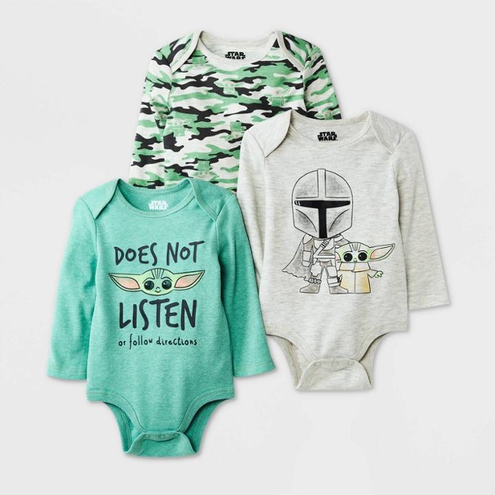 Baby Boys' 3pc Lucasfilm Bodysuit - 0-3m, Black/green/gray