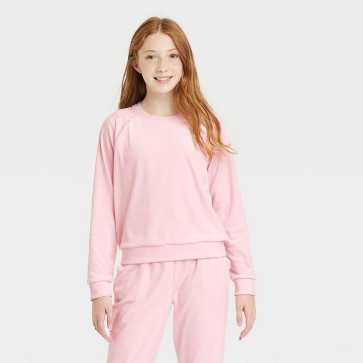 Girls' Cozy Velour Crewneck Sweatshirt - Art Class