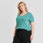 Women's Plus Size Short Sleeve Scoop Neck Relaxed T-shirt - Ava & Viv Teal 1x, Women's, Size: