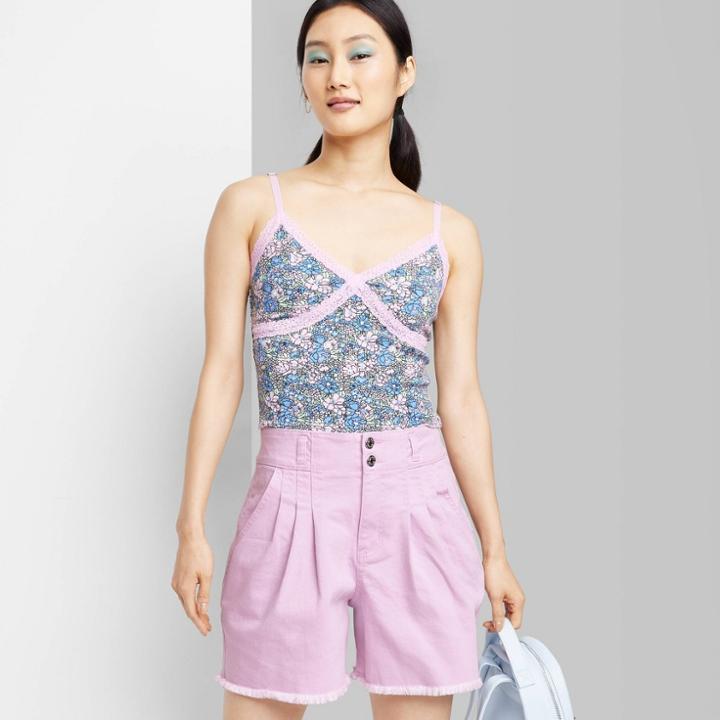 Women's Super-high Rise Pleated Bermuda Jean Shorts - Wild Fable Lavender