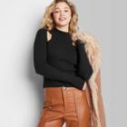 Women's Mock Turtleneck Fitted Cut Out Pullover Sweater - Wild Fable Black