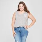 Women's Plus Size Coffee Work Wine V-neck Graphic Tank Top - Zoe+liv Heather Gray