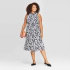 Women's Plus Size Floral Print Long Sleeve Turtleneck Maxi Pleated Dress - A New Day White