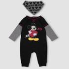 Mickey Mouse & Friends Baby Boys' Disney Mickey Mouse Rompers Set - Black Newborn, Boy's, Black Gray