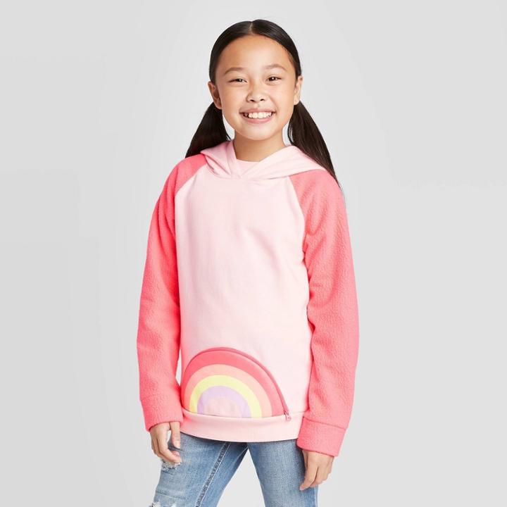 Girls' Rainbow & Heart Hooded Sweatshirt - Cat & Jack Pink M, Girl's,