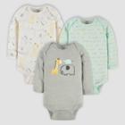 Gerber Baby 3pk Animals Long Sleeve Onesies - Cream/gray/green