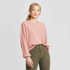 Women's Long Sleeve Crewneck Rib Knit Pullover T-shirt - A New Day Pink
