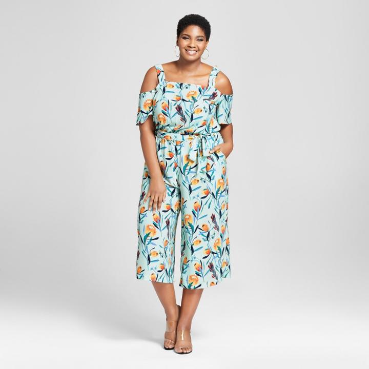Women's Plus Size Floral Print Cold Shoulder Jumpsuit - Ava & Viv