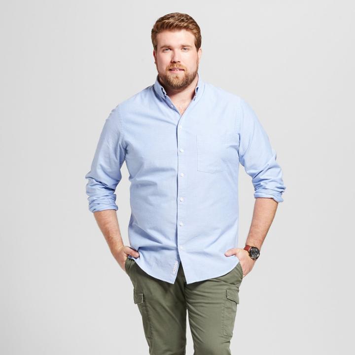 Men's Big & Tall Standard Fit Whittier Oxford Button-down Shirt - Goodfellow & Co Light Blue