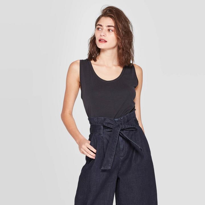 Women's Scoop Neck Sandwash Rib Tank Top - A New Day Black