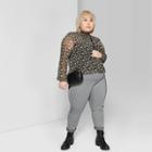 Women's Plus Size Floral Print Long Sleeve Mock Turtleneck Blouse - Wild Fable Black