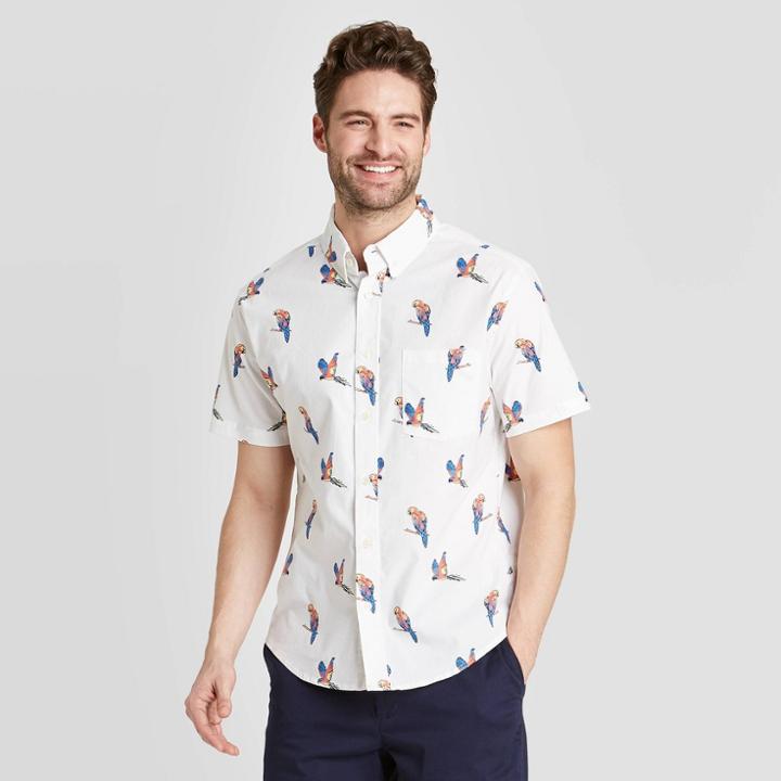 Men's Standard Fit Short Sleeve Button-down Shirt - Goodfellow & Co Light Cream S, Men's, Size: Small,