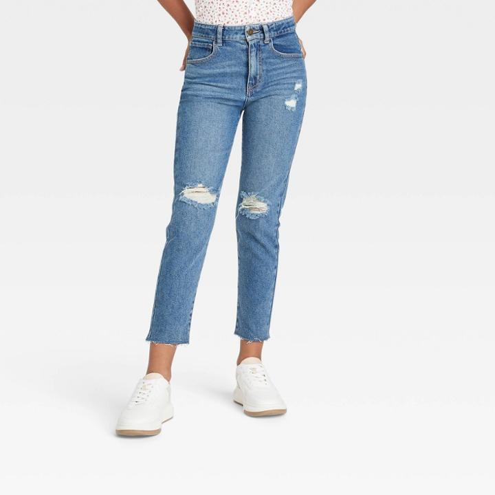 Girls' Mid-rise Girlfriend Jeans - Art Class Medium Dark Wash 4, Medium Dark Blue